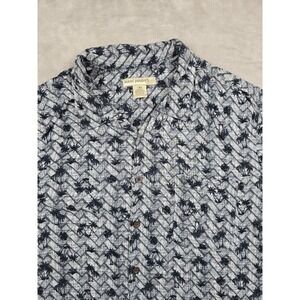 Island Passport Button Up Shirt Mens 1XL Palm Tree Tropical Short Sleeve Rayon